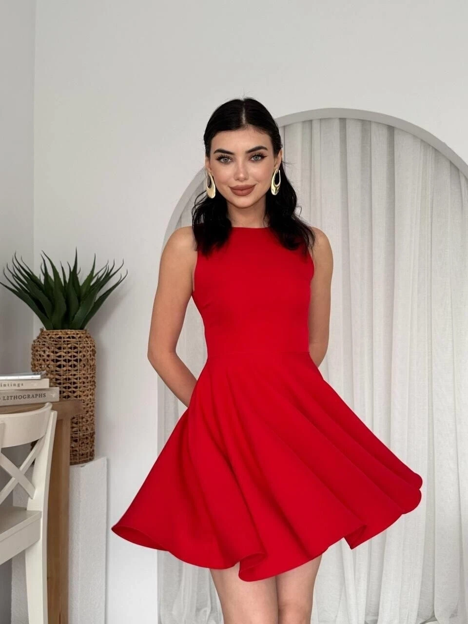 Cep Detaylı Elbise Kırmızı