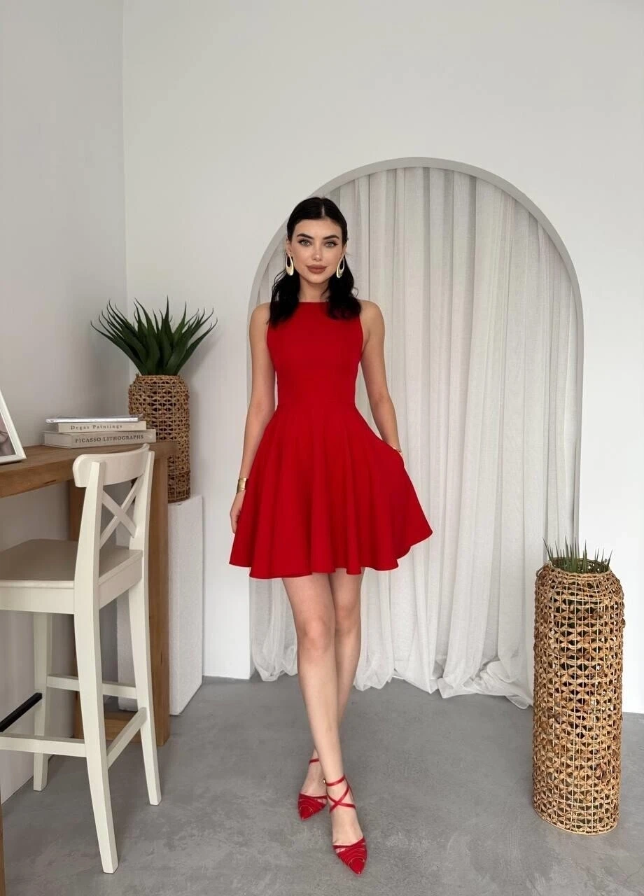 Cep Detaylı Elbise Kırmızı