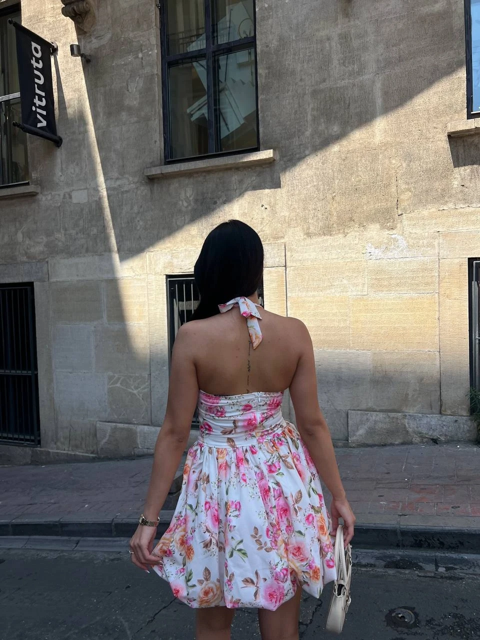 Çiçek Desenli Balon Mini Elbise