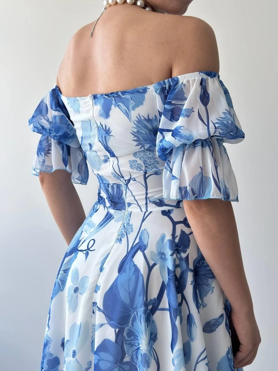 Çiçek Desenli Straplez Elbise