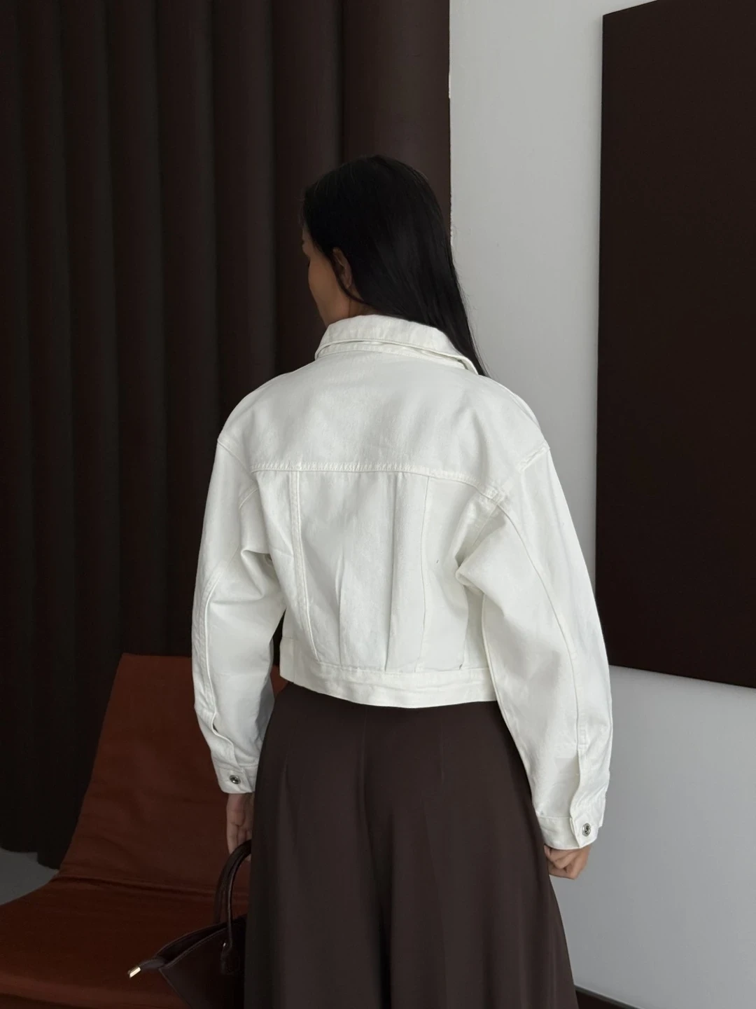 Çift Cep Denim Crop Ceket Beyaz