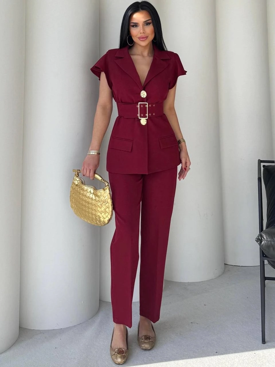 Dabıl Kumaş Yelek Pantalon Takım Bordo
