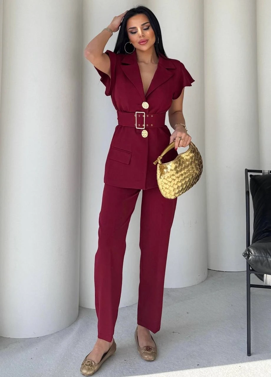 Dabıl Kumaş Yelek Pantalon Takım Bordo