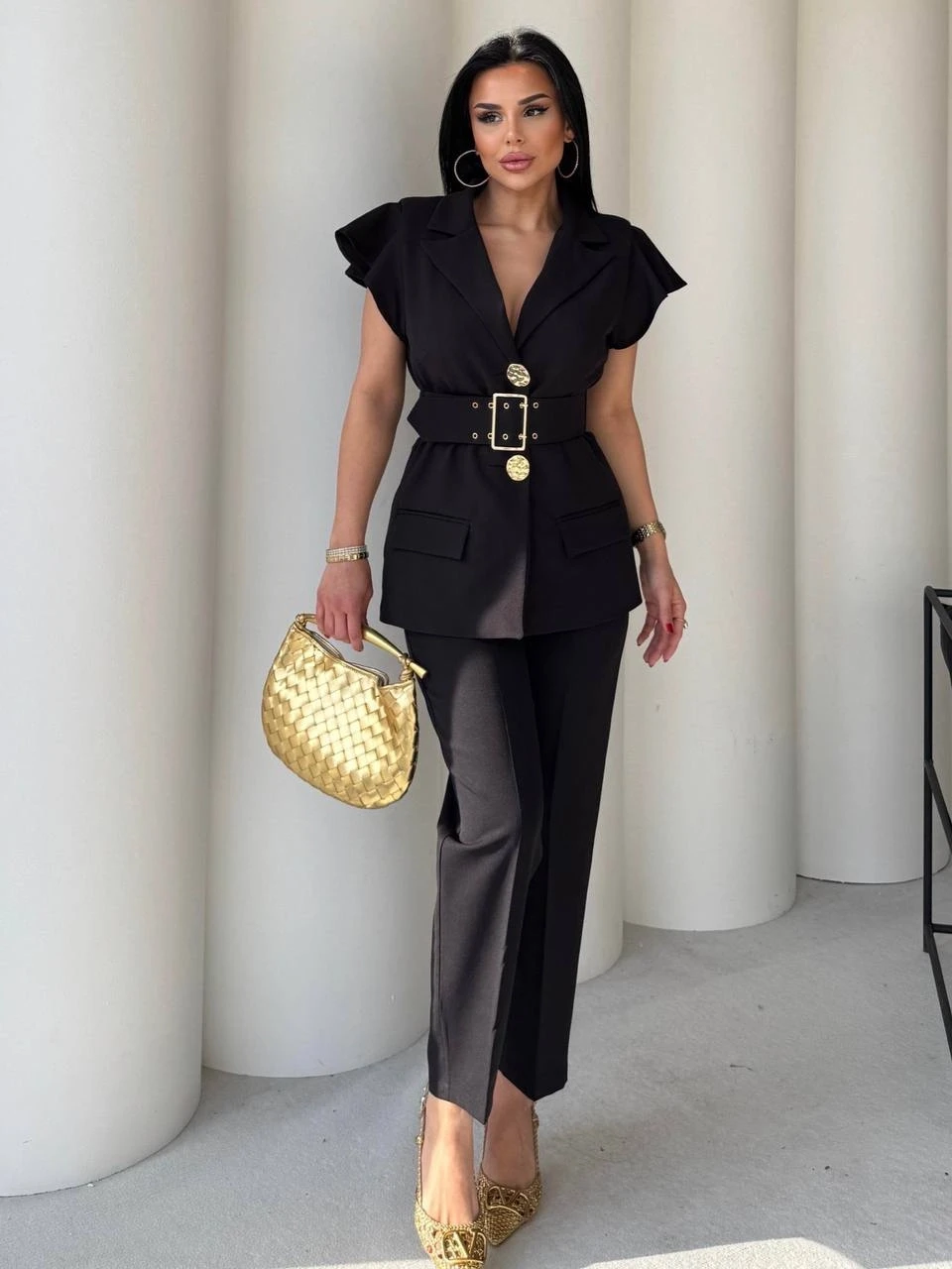 Dabıl Kumaş Yelek Pantalon Takım Siyah