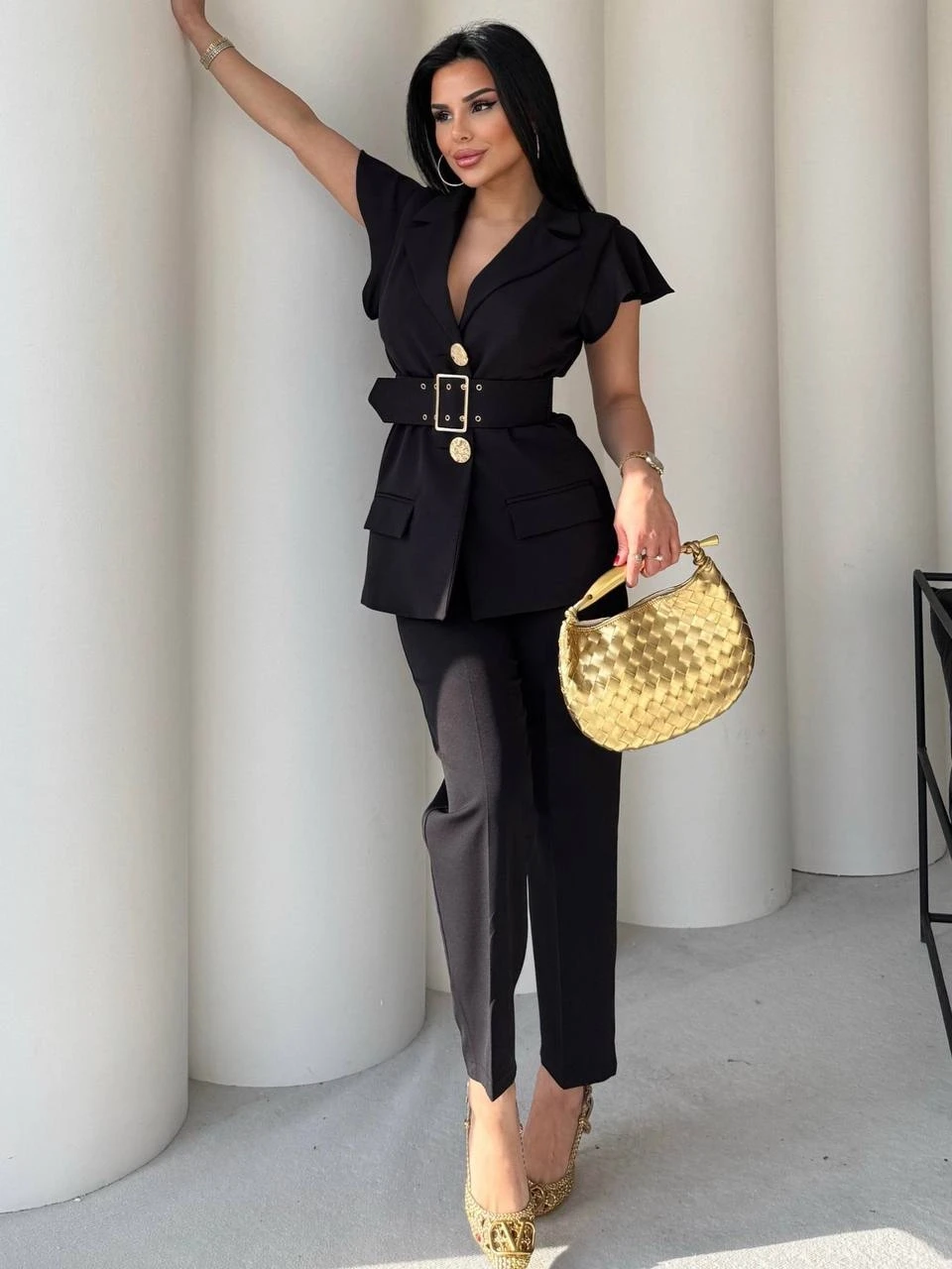 Dabıl Kumaş Yelek Pantalon Takım Siyah