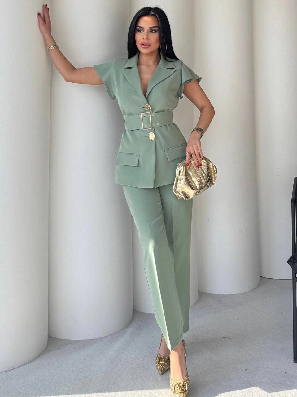 Dabıl Kumaş Yelek Pantalon Takım Yeşil