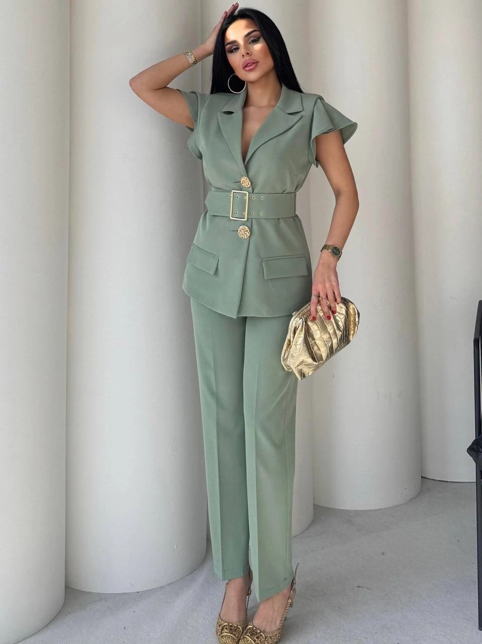 Dabıl Kumaş Yelek Pantalon Takım Yeşil