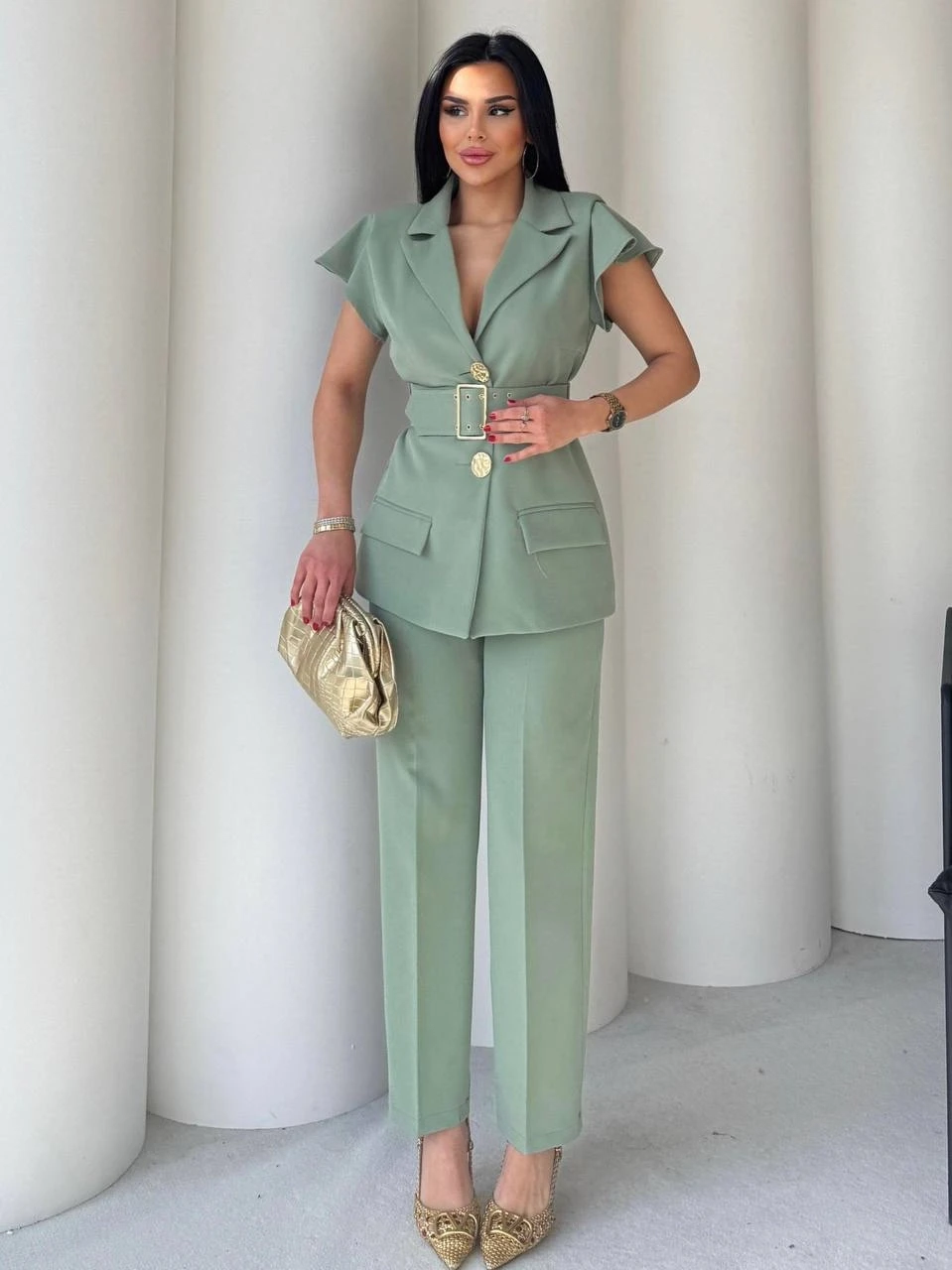 Dabıl Kumaş Yelek Pantalon Takım Yeşil