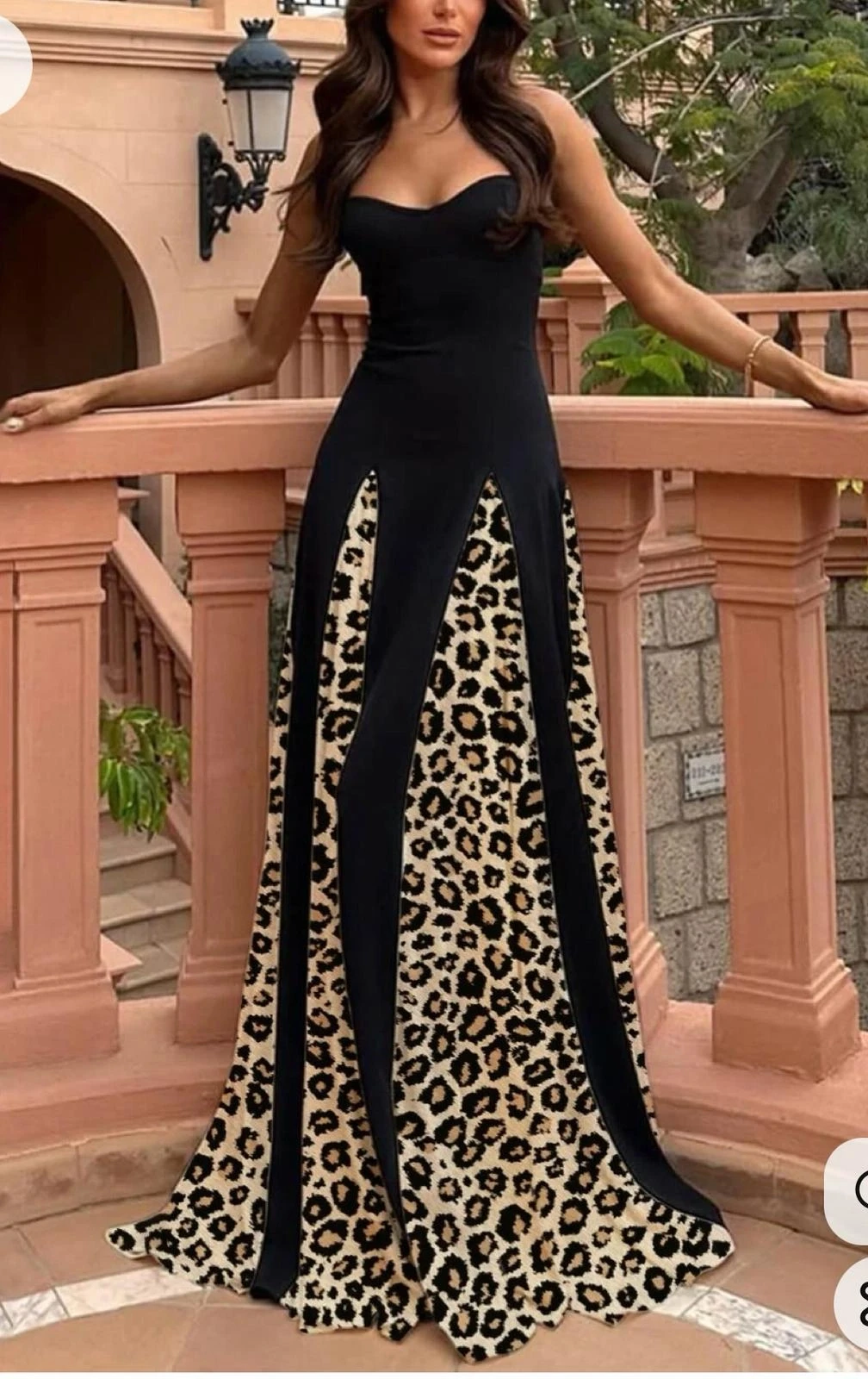 Dalgıç Kumaş Leopar Detay Kiloş Elbise