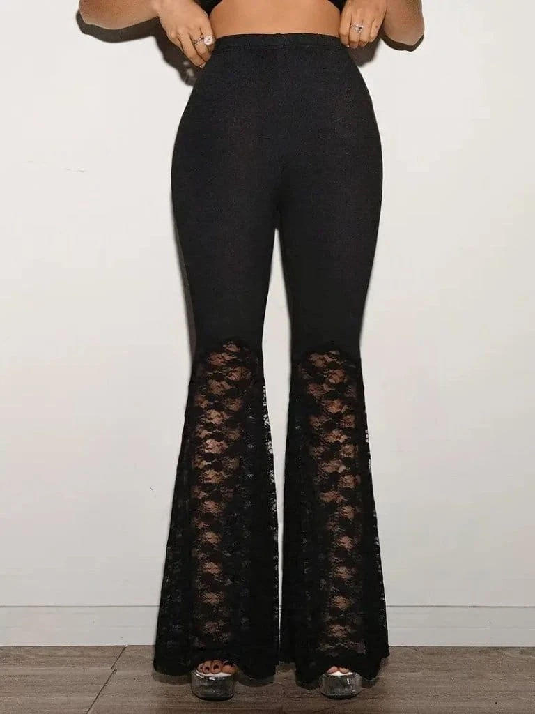 Dantel detaylı İspanyol paça pantolon