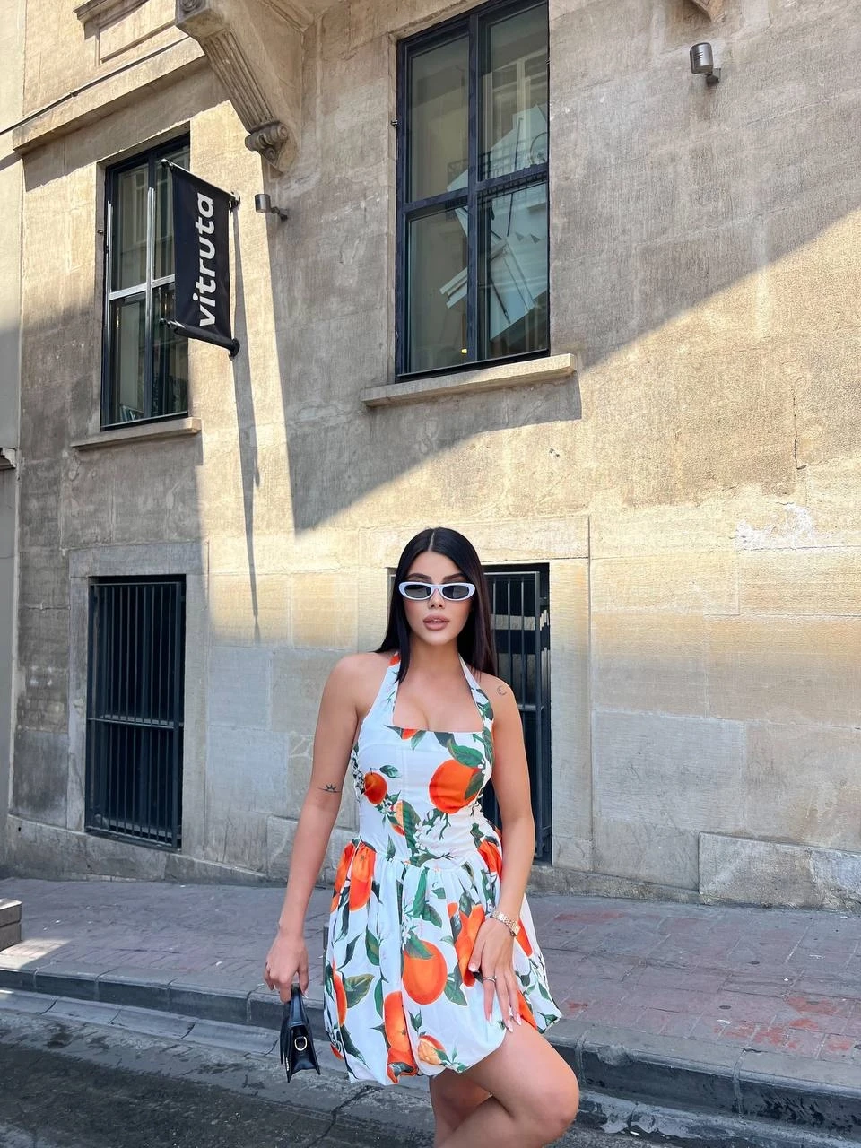 Desenli Balon Mini Elbise