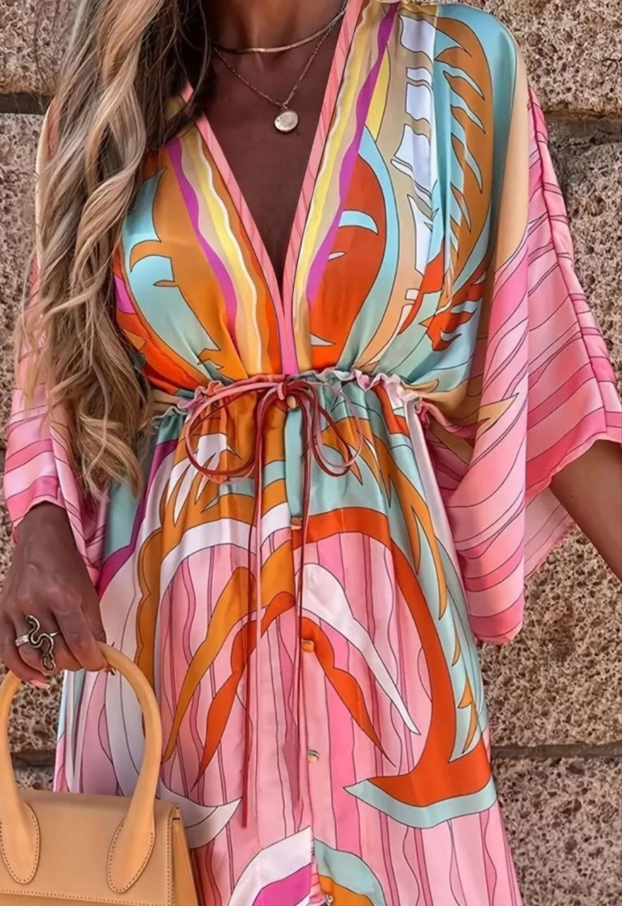 Desenli Kimono Elbise
