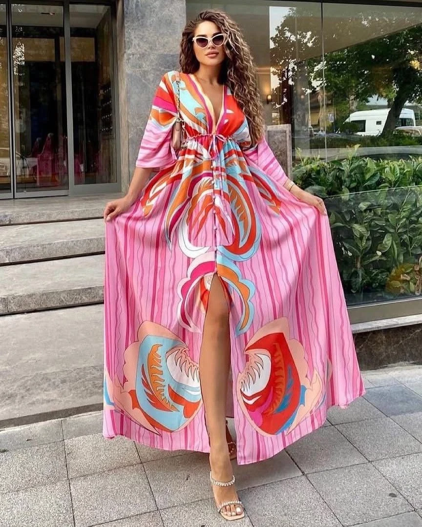Desenli Kimono Elbise