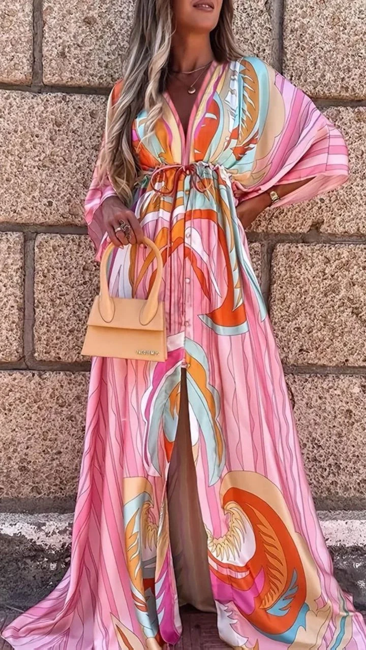 Desenli Kimono Elbise