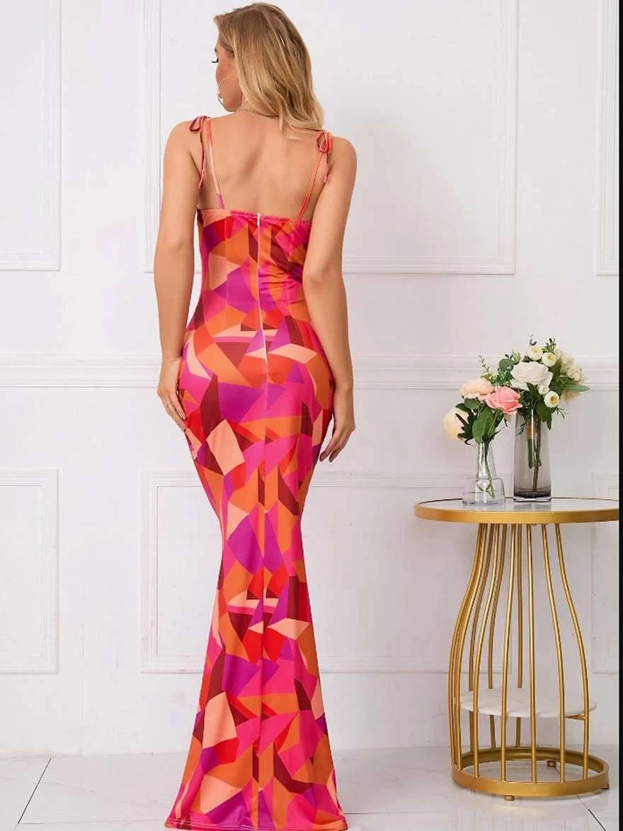 Dijital Baskı Likralı Drape Detay Maxi Elbise