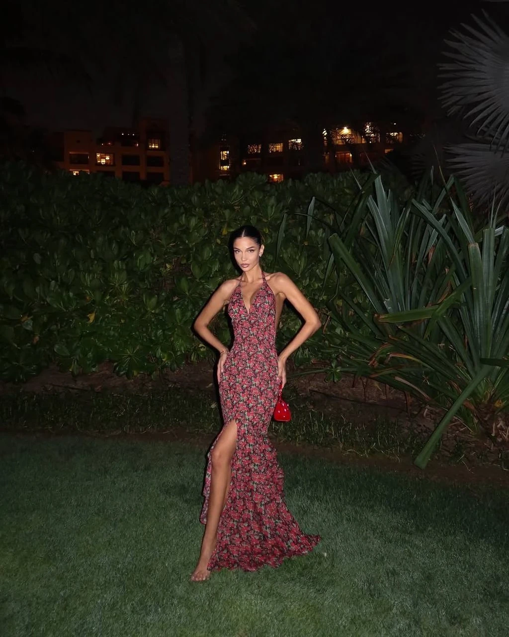 Dijital Baskılı Full Likra Volan Detay Maxi Elbise