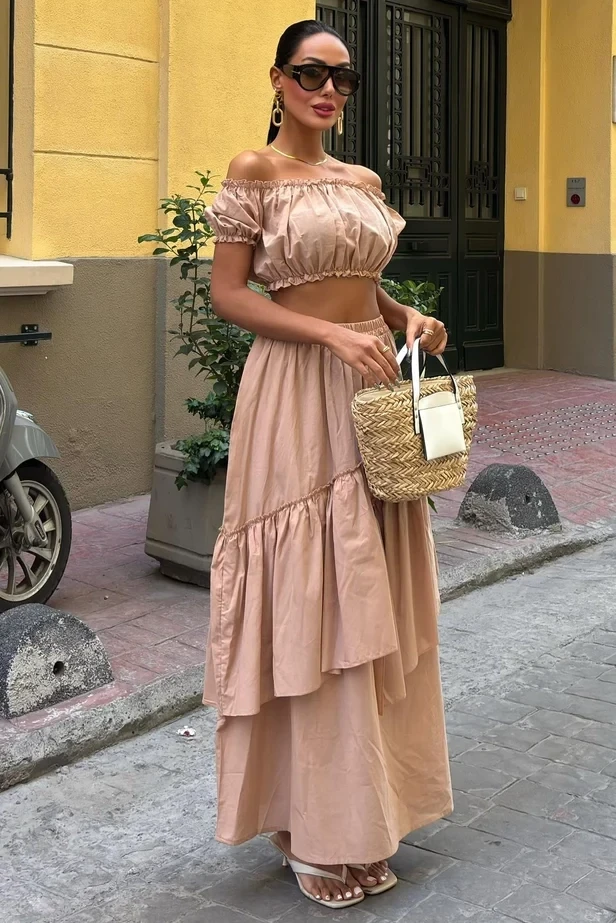 Etek ve Bluz Poplin Alt Üst Takım Bej