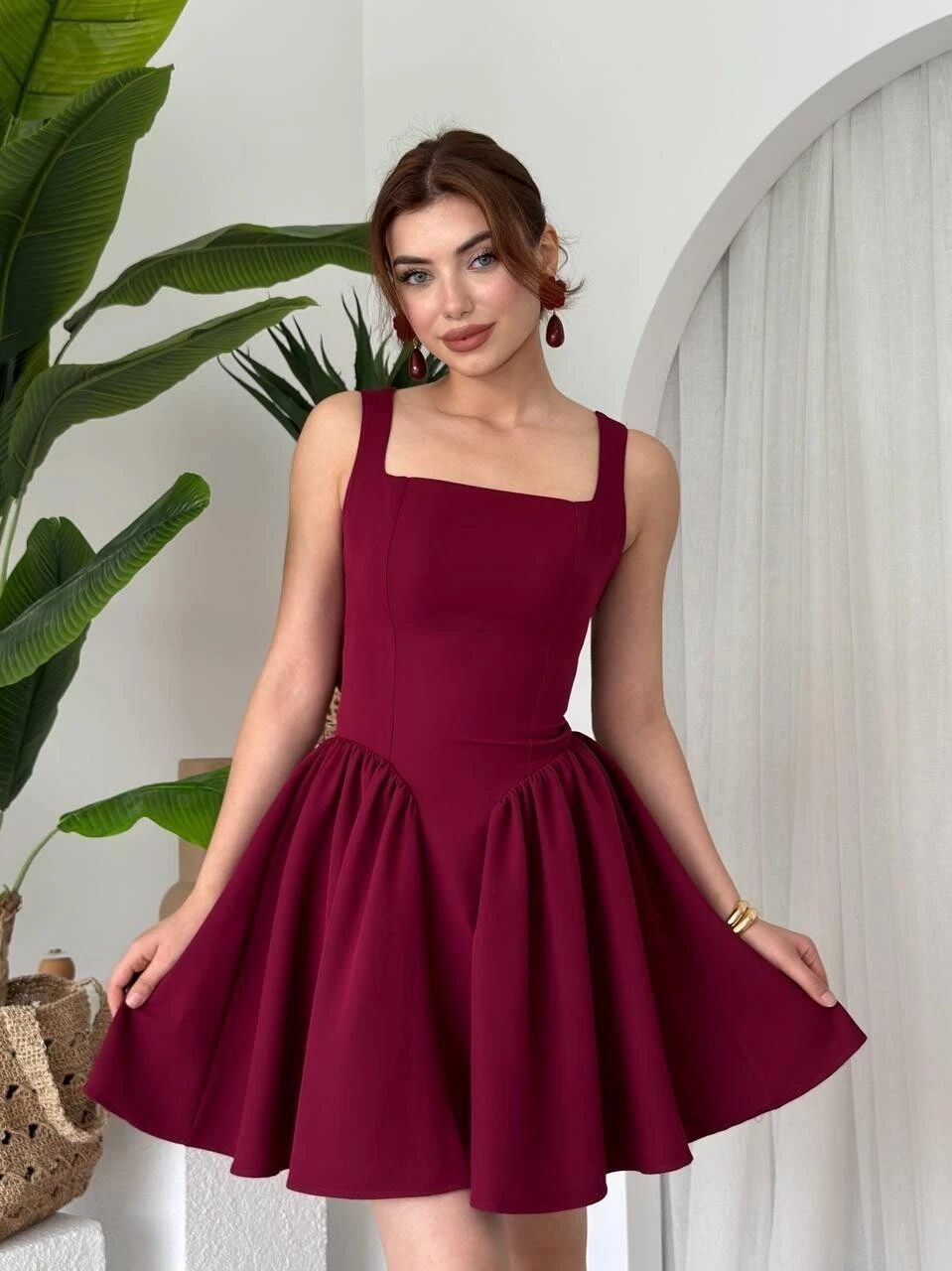 Fiyonk Detaylı Elbise Bordo