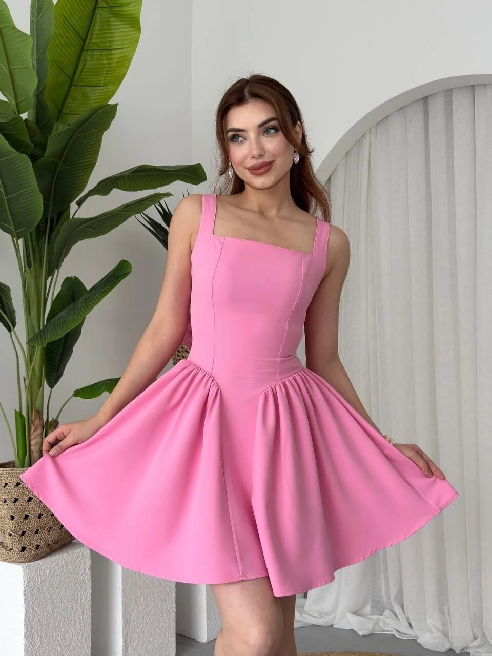 Fiyonk Detaylı Elbise Pembe