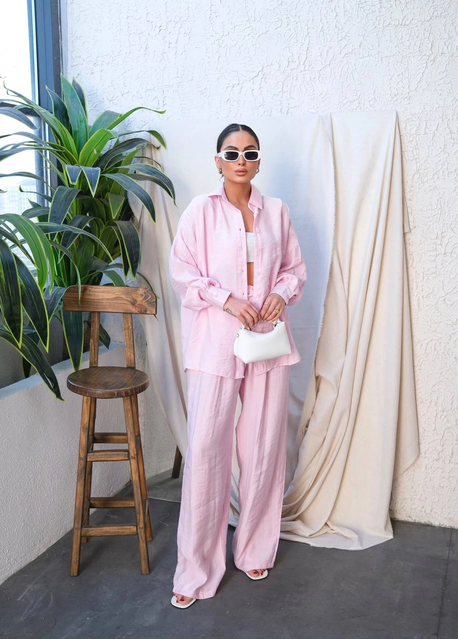 Gömlek Pantalon Modal Kumaş Takım Pudra