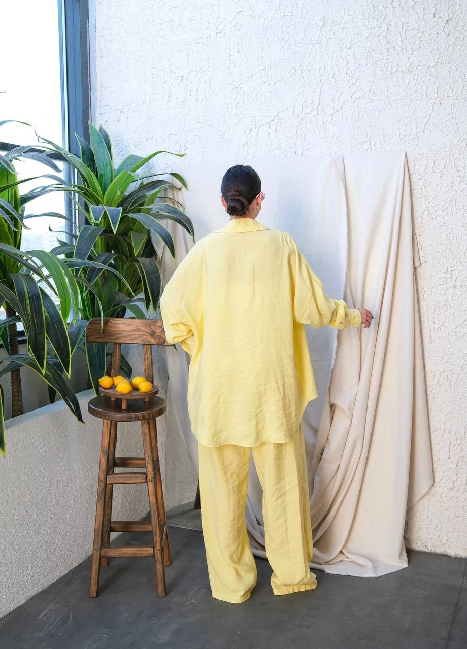 Gömlek Pantalon Modal Kumaş Takım Sarı