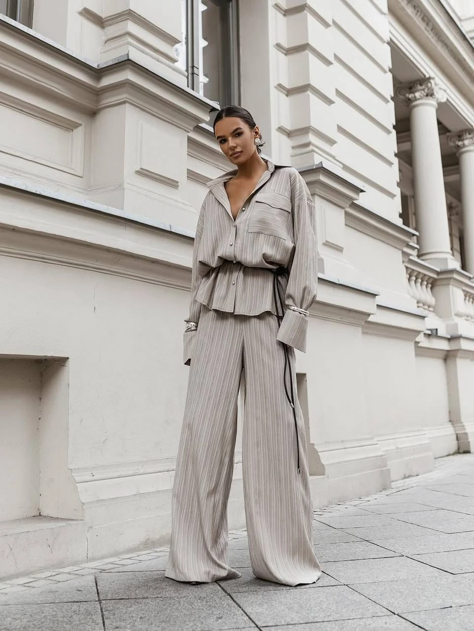 Gömlek Pantalon Tasarım Takım Bej