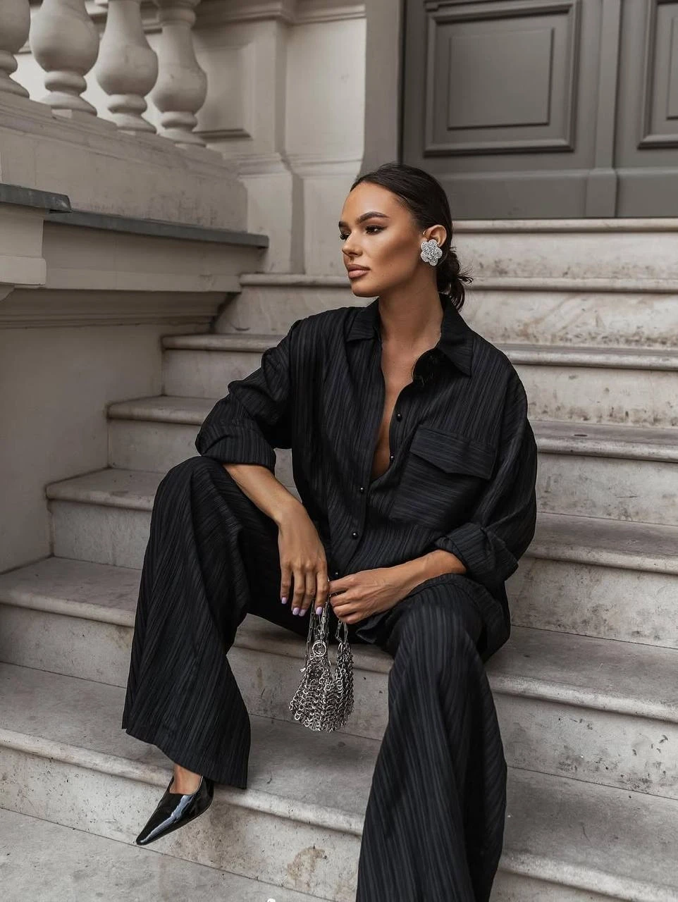 Gömlek Pantalon Tasarım Takım Siyah