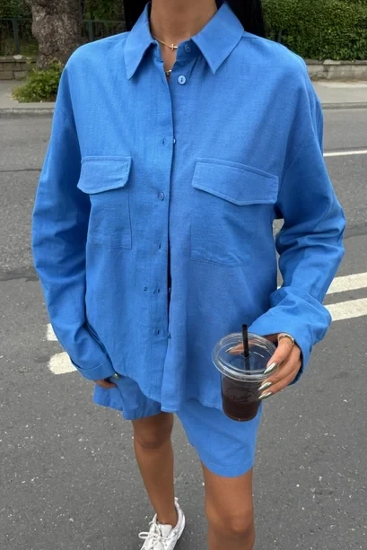 Gömlek Şort Flamlı Ketem Takım Mavi