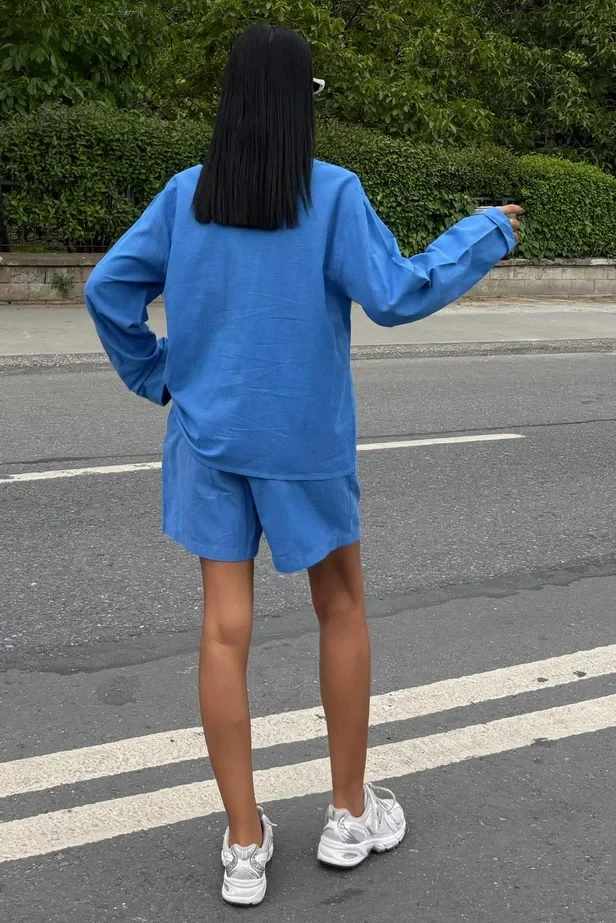 Gömlek Şort Flamlı Ketem Takım Mavi