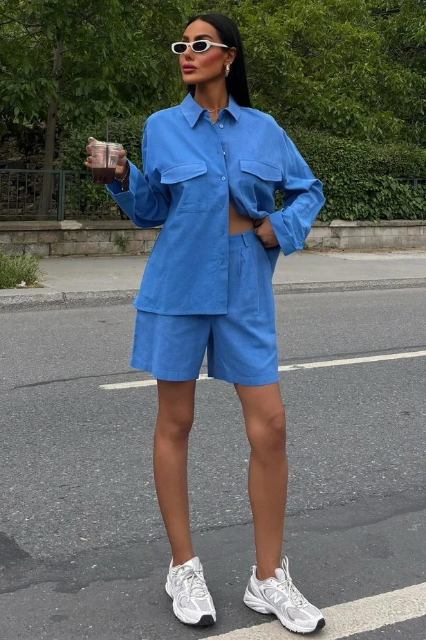 Gömlek Şort Flamlı Ketem Takım Mavi