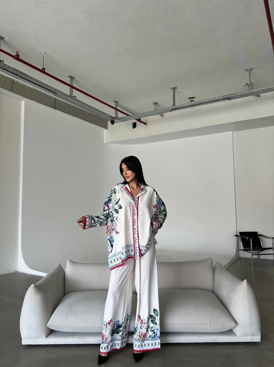 İthal Jessica Kumaş Pantalon Gömlek Desenli Takım