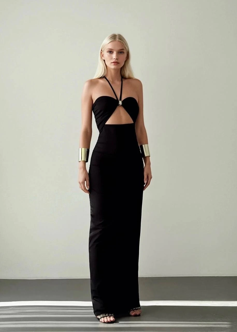 İthal Modal Kumaş Likralı Aksesuar Detay Elbise