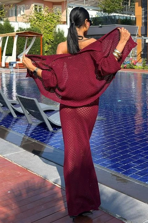 Jenny Ajurlu Etek Takım Bordo