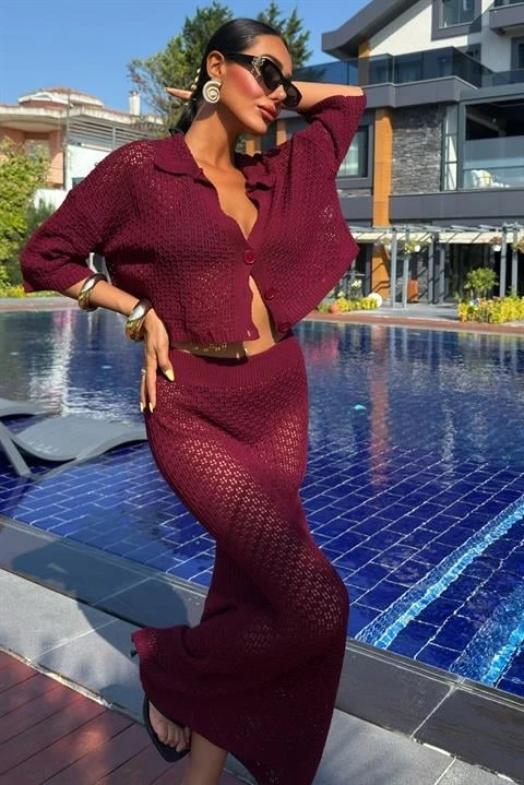 Jenny Ajurlu Etek Takım Bordo