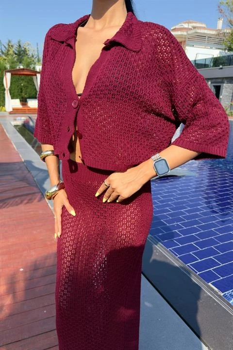 Jenny Ajurlu Etek Takım Bordo