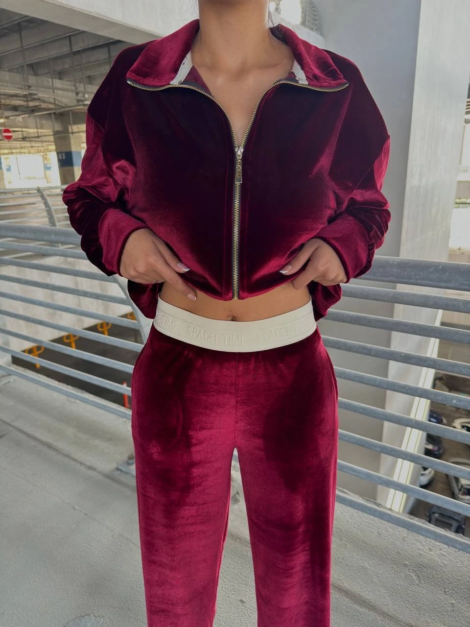 Kadife Fermuarlı Alt Üst Takım Bordo