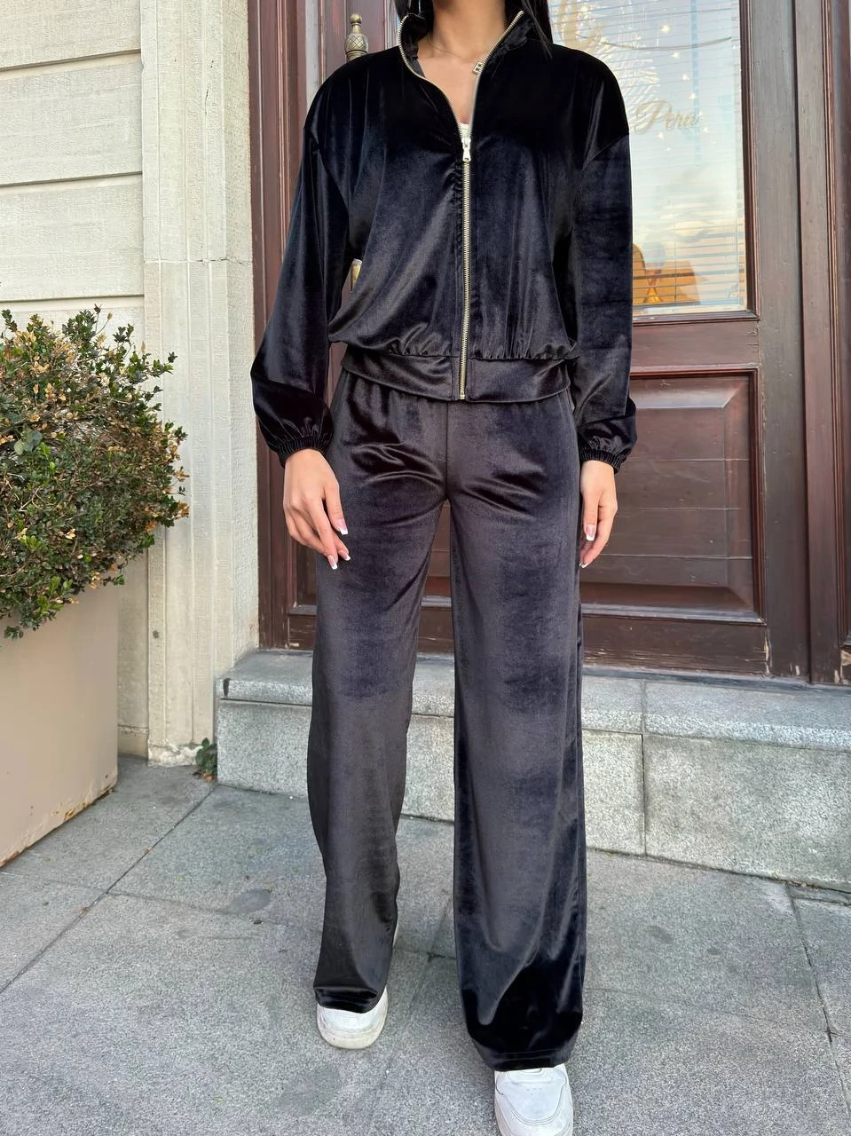 Kadife Fermuarlı Alt Üst Takım Siyah