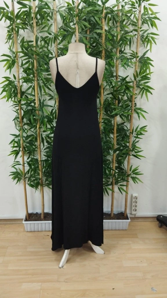 Askılı V Yakalı Etnik Şerit Detaylı Uzun Viskon Elbise