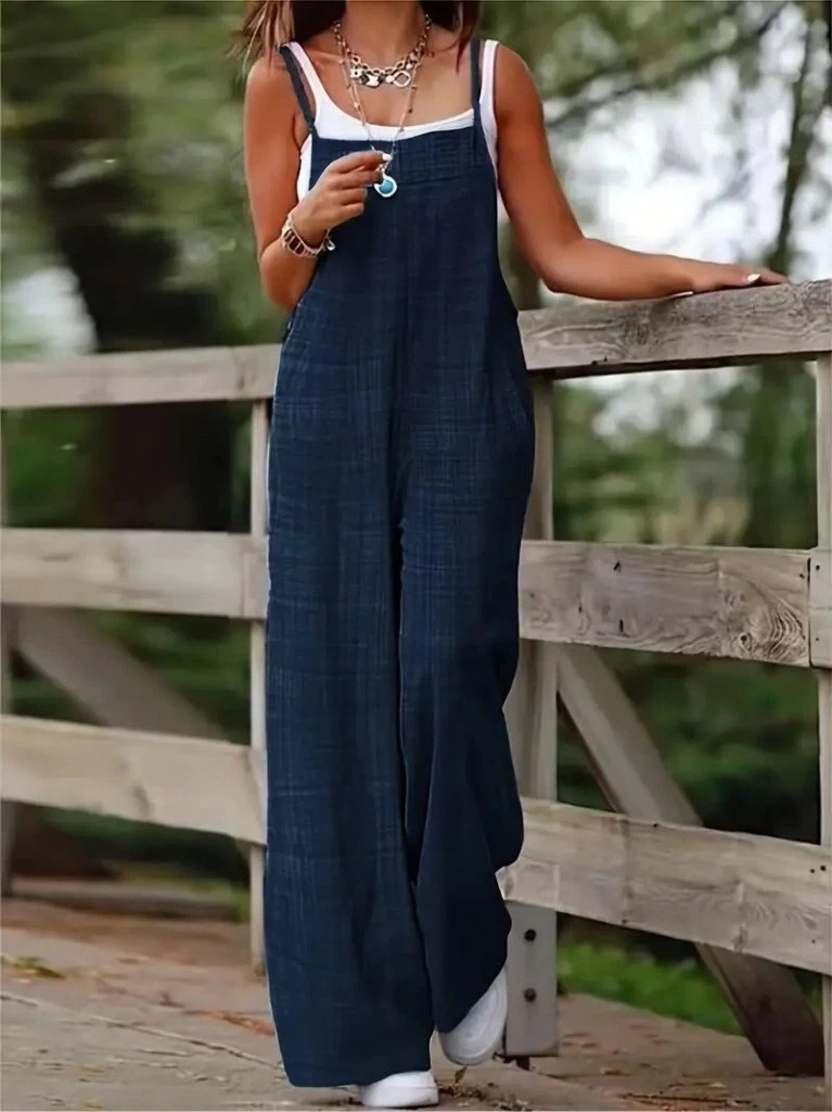 Askılı Yandan Fermuarlı Geniş Paçalı Valencia Tulum