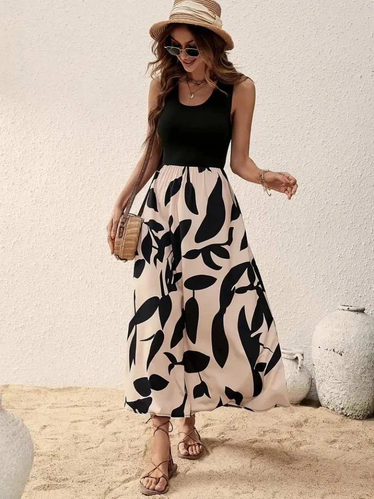 Yuvarlak Yaka Viskon Alt Desenli Süprem Elbise