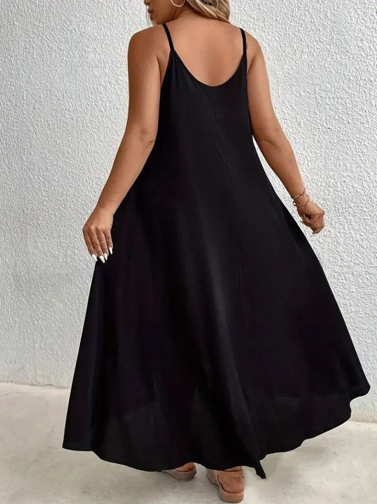 Boyundan Askılı Damla Detaylı Halkalı Asimetrik Kesim Viskon Elbise