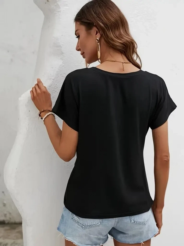 Kısa Kollu Asimetrik Kesim Bel Büzgü Düğüm Detay Viskon Bluz