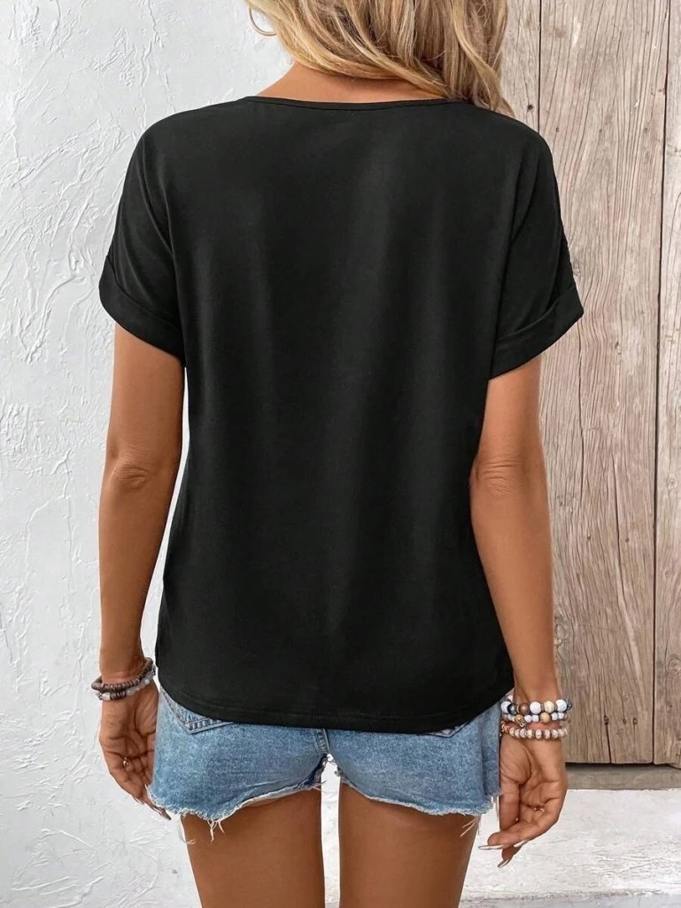 Kısa Kollu Bisiklet Yaka Dantel Detaylı Viskon Bluz