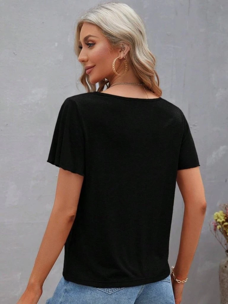 Kısa Kollu V şerit Yakalı Viskon Bluz