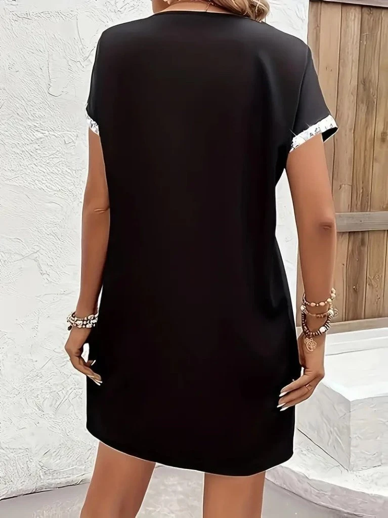 Kısa Kollu V Yakalı Janjan Krep Elbise