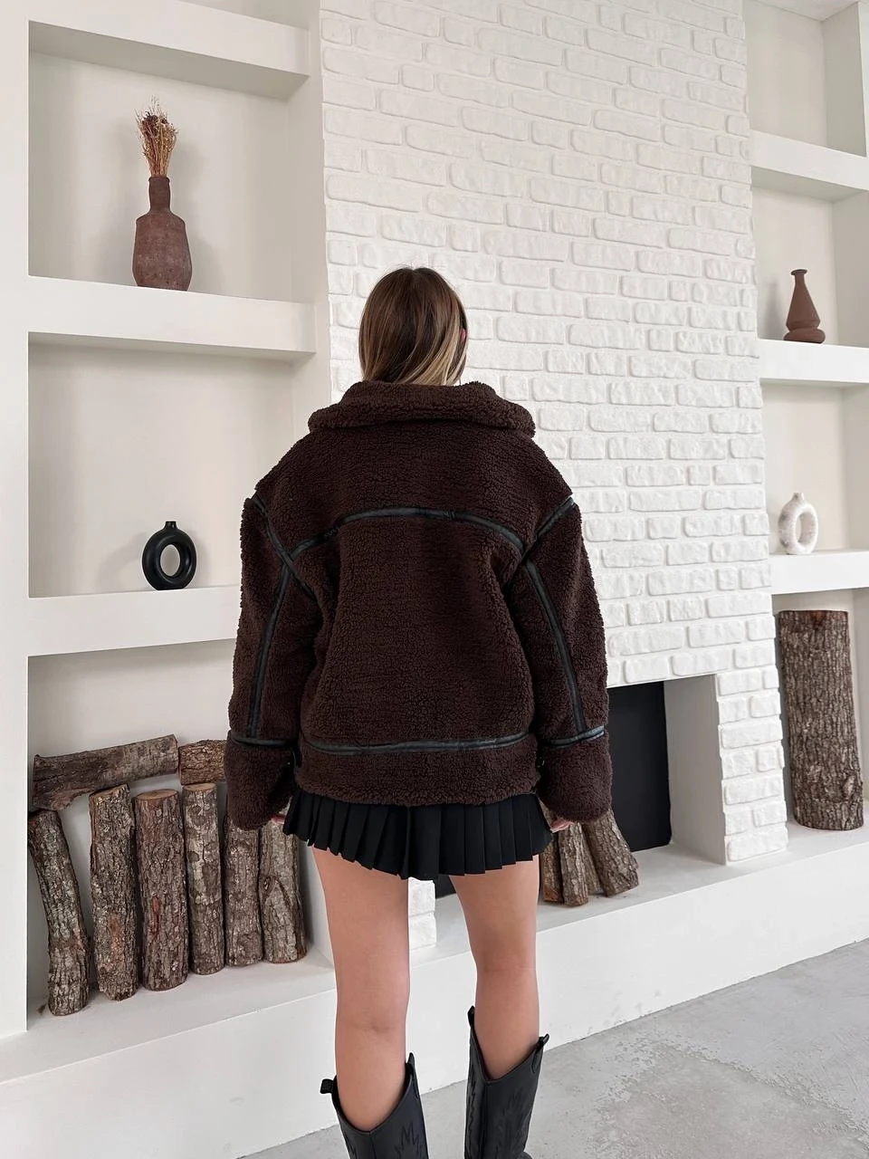 Kahve Oversize Toka Detay Peluş Kaban