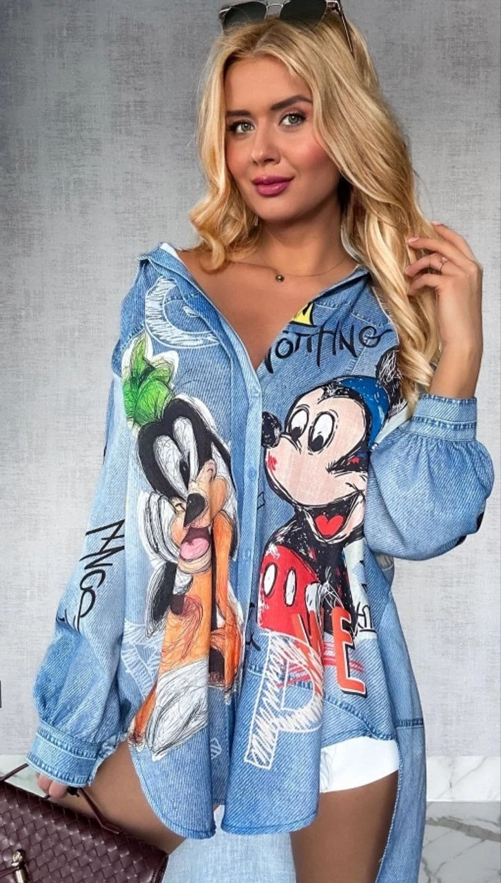 Karakter Baskılı Jeans Efektli Tunik