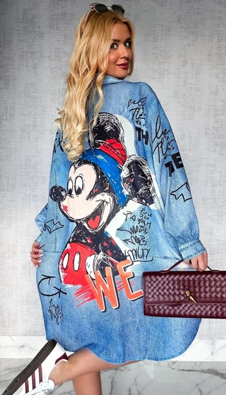 Karakter Baskılı Jeans Efektli Tunik