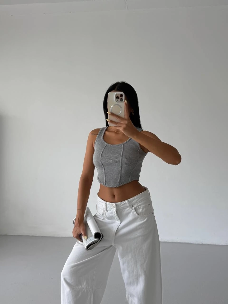 Kaşkorse Crop Bluz Gri