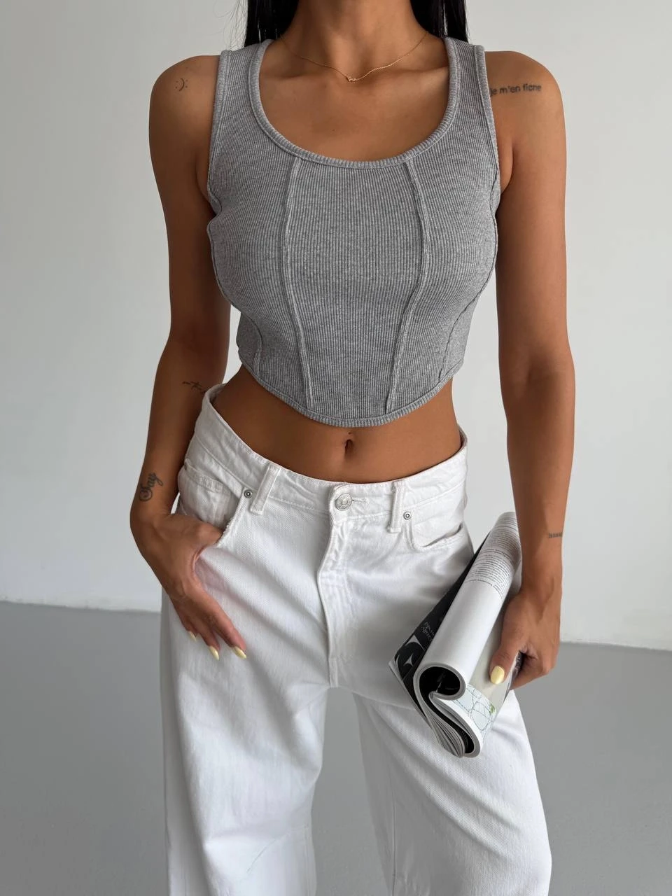 Kaşkorse Crop Bluz Gri